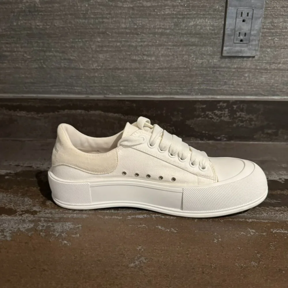 Alexander McQueen White Deck Plimsoll Sneakers Size 44D Slightly Used